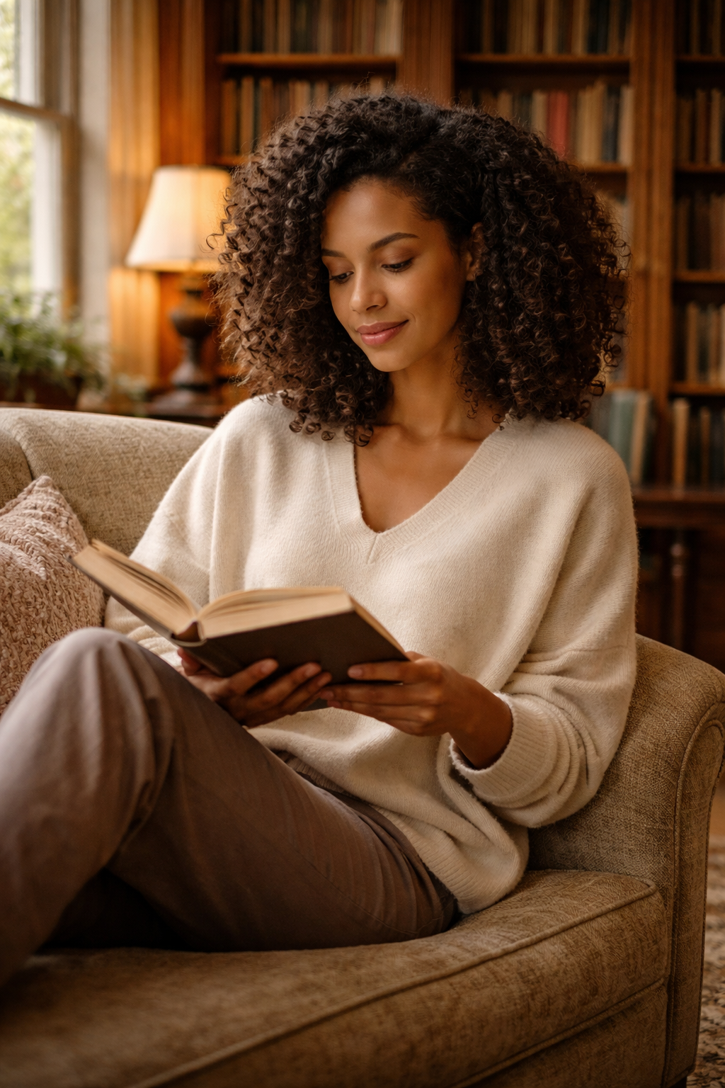 image of a woman with beautiful hair free skin reading